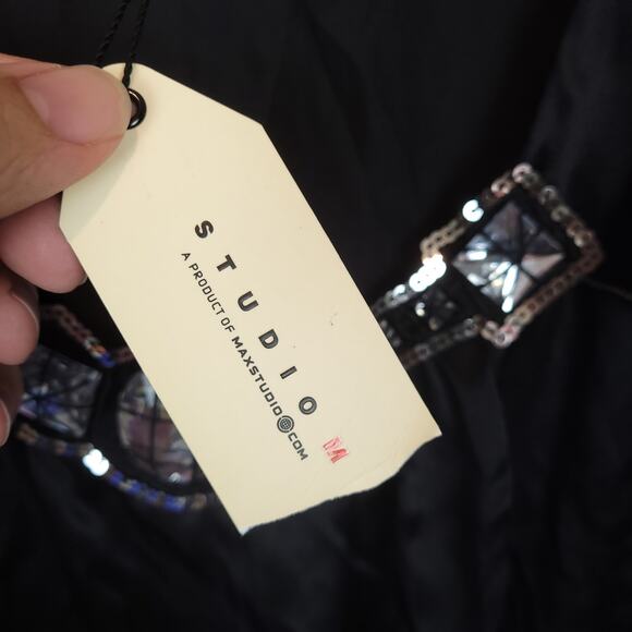 Studio M Women's Embellished 100% Silk Midi Dress Sz Large Boho Whimsigoth Black - Picture 5 of 16